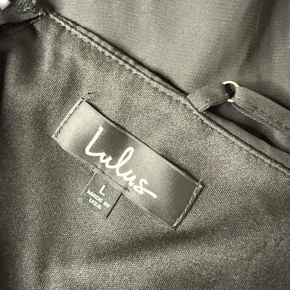 Lulus Black Sleeveless Ruffled Midi Dress Size‎ L Ruched Flutter Whimsigoth - Image 6