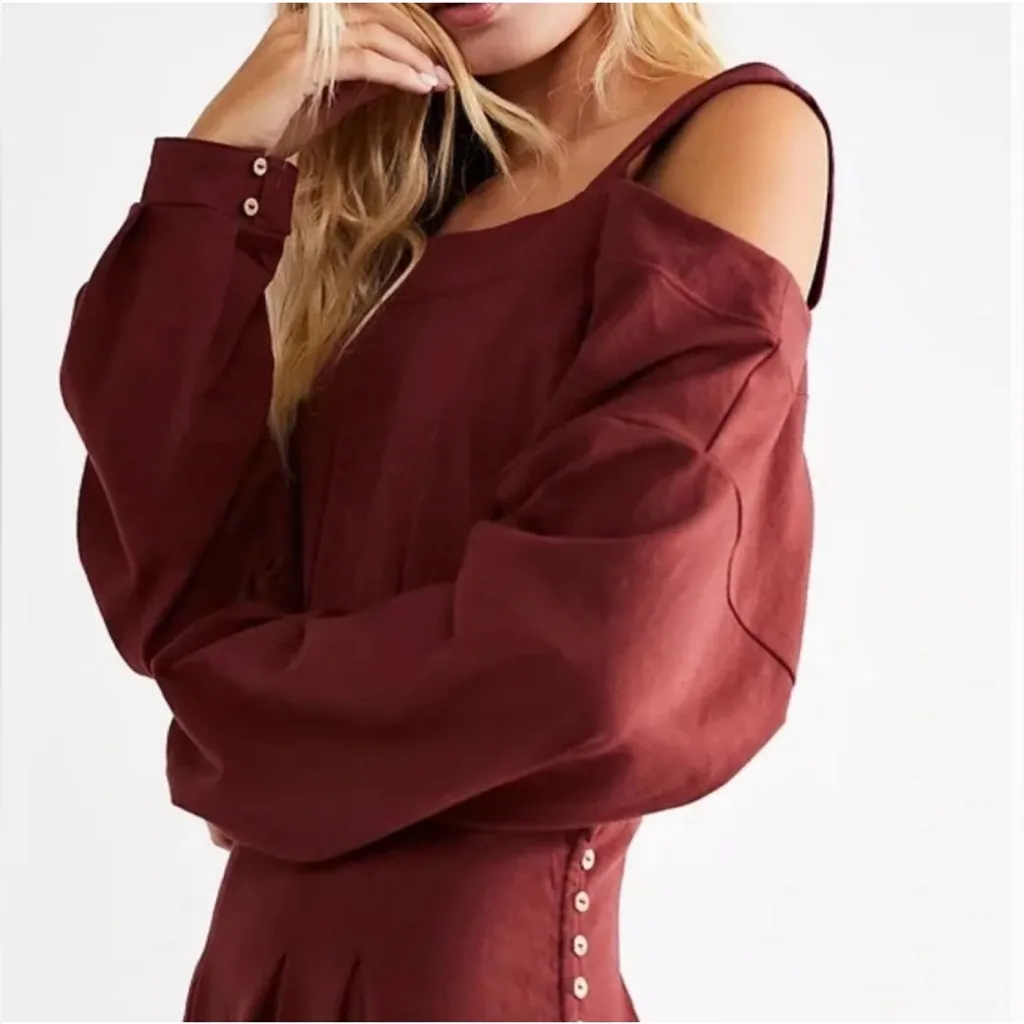 New Free People Ibiza Midi Dress Empress Rock Red Orange Size Small - Image 3