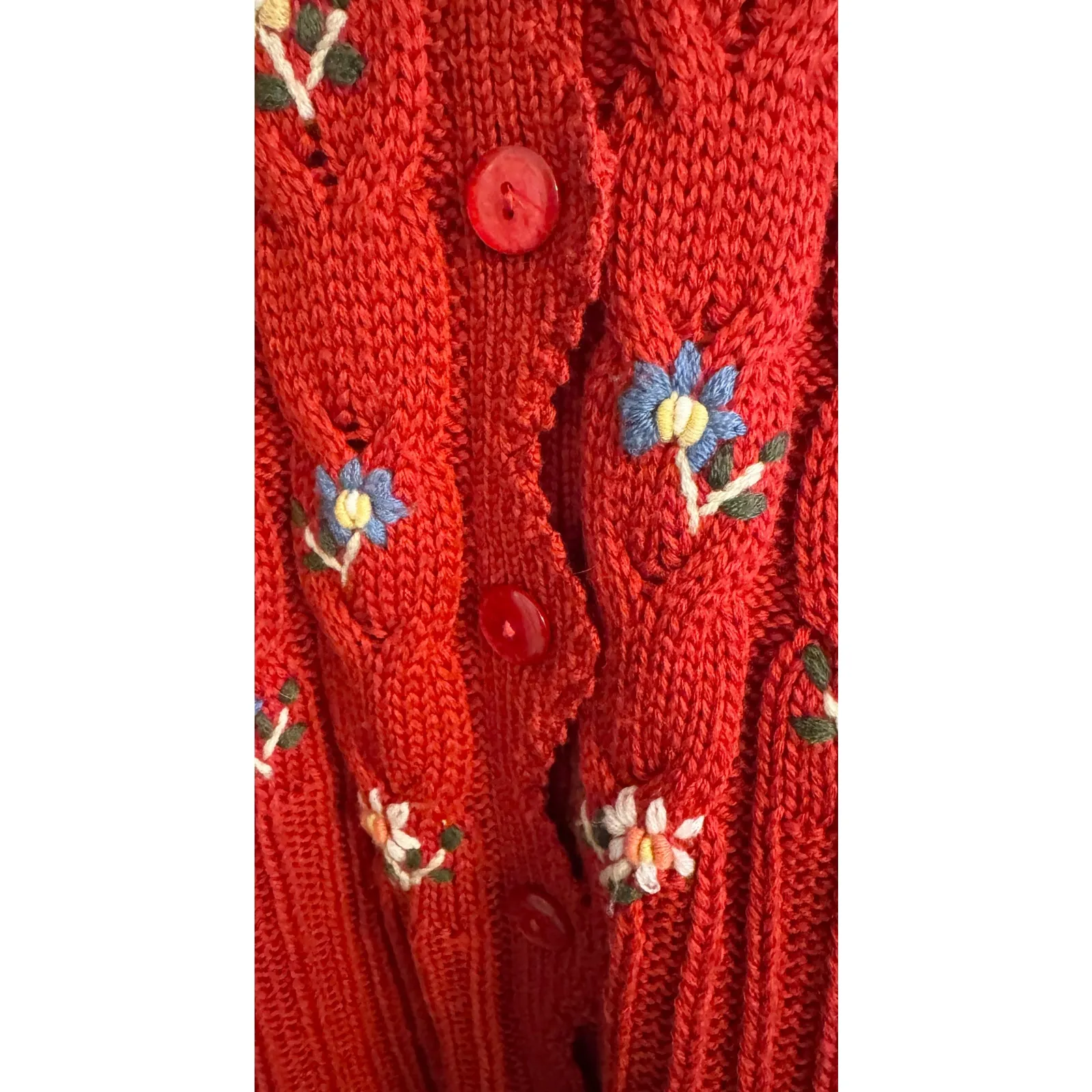 Vintage 80s Cardigan Embroidered Flowers Wool Blend Grandmacore Retro - Image 4