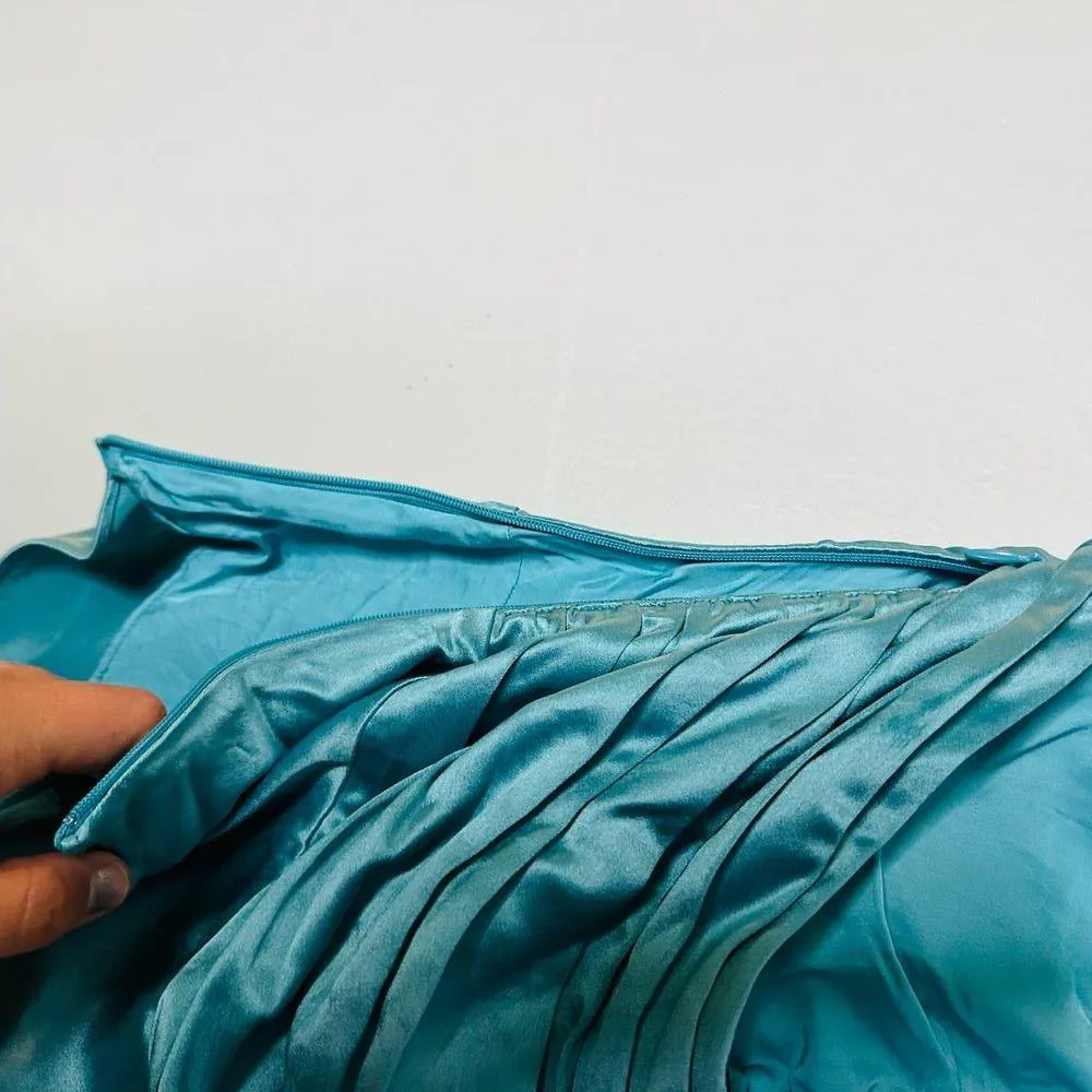 NICHOLAS Mint Blue Metallic Ruched Deep V - Image 12