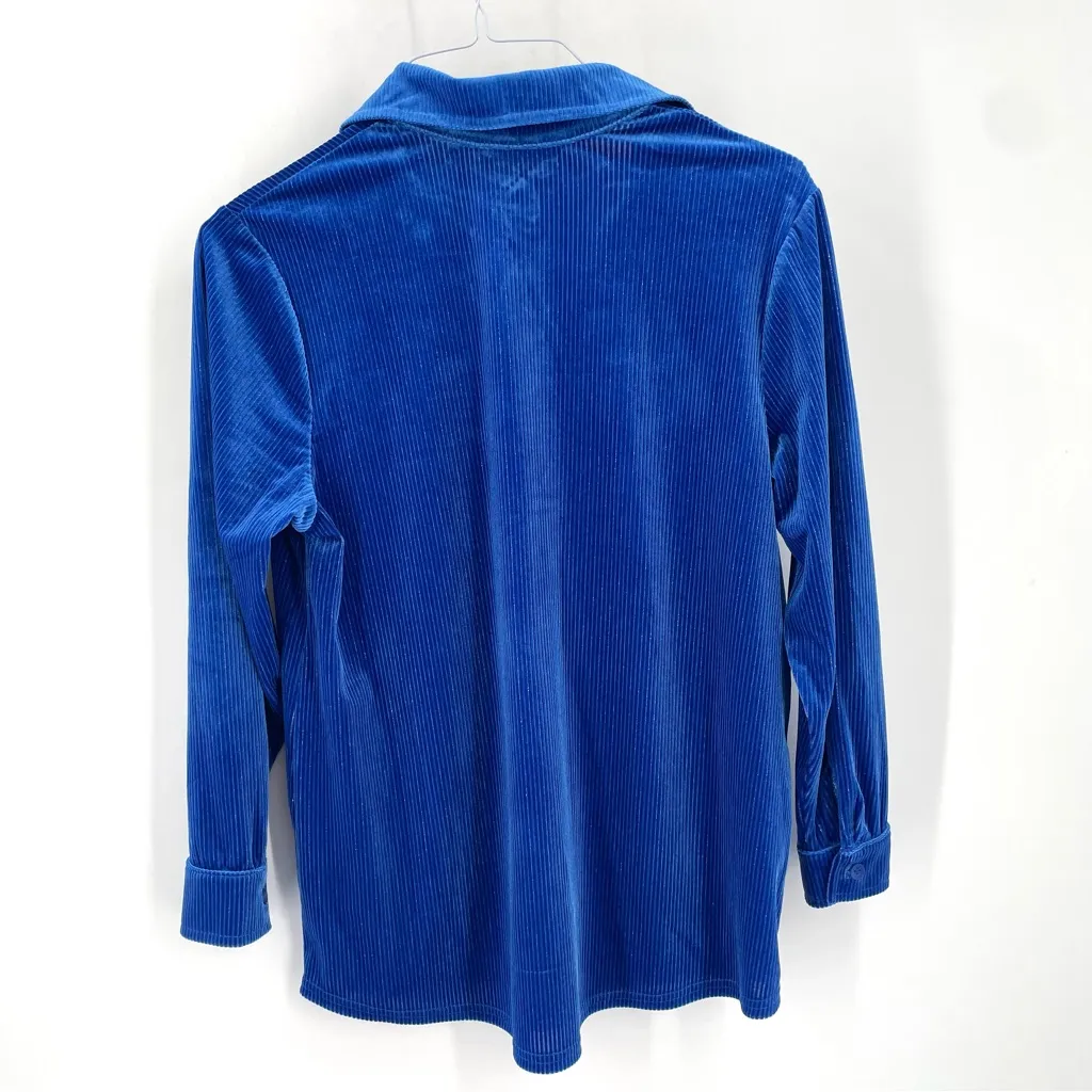 Soft Surroundings Sapphire Blue Velvet Boyfriend Button Up Tunic Blouse Shirt - Image 8