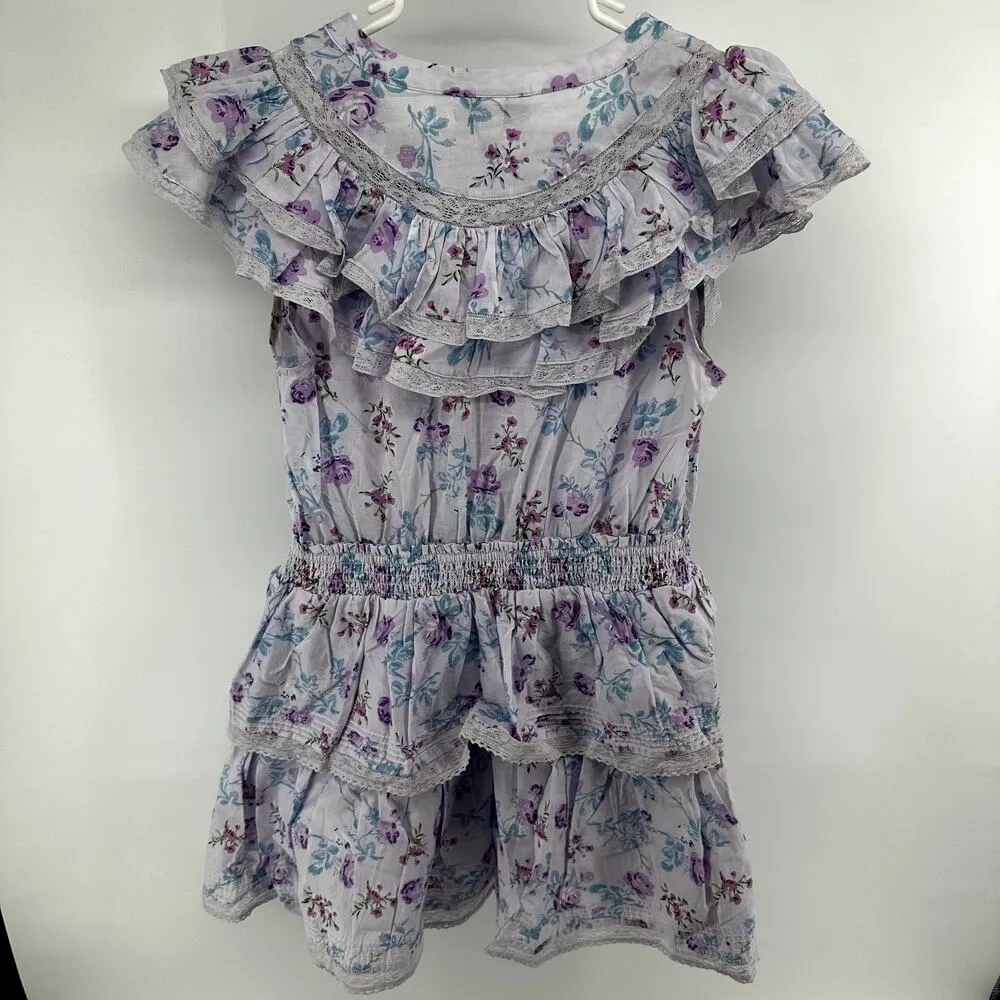 LoveShackFancy x Target Lou Dress Ruffle Tiered Floral Lace Trim Mini Purple L Size L - Image 8