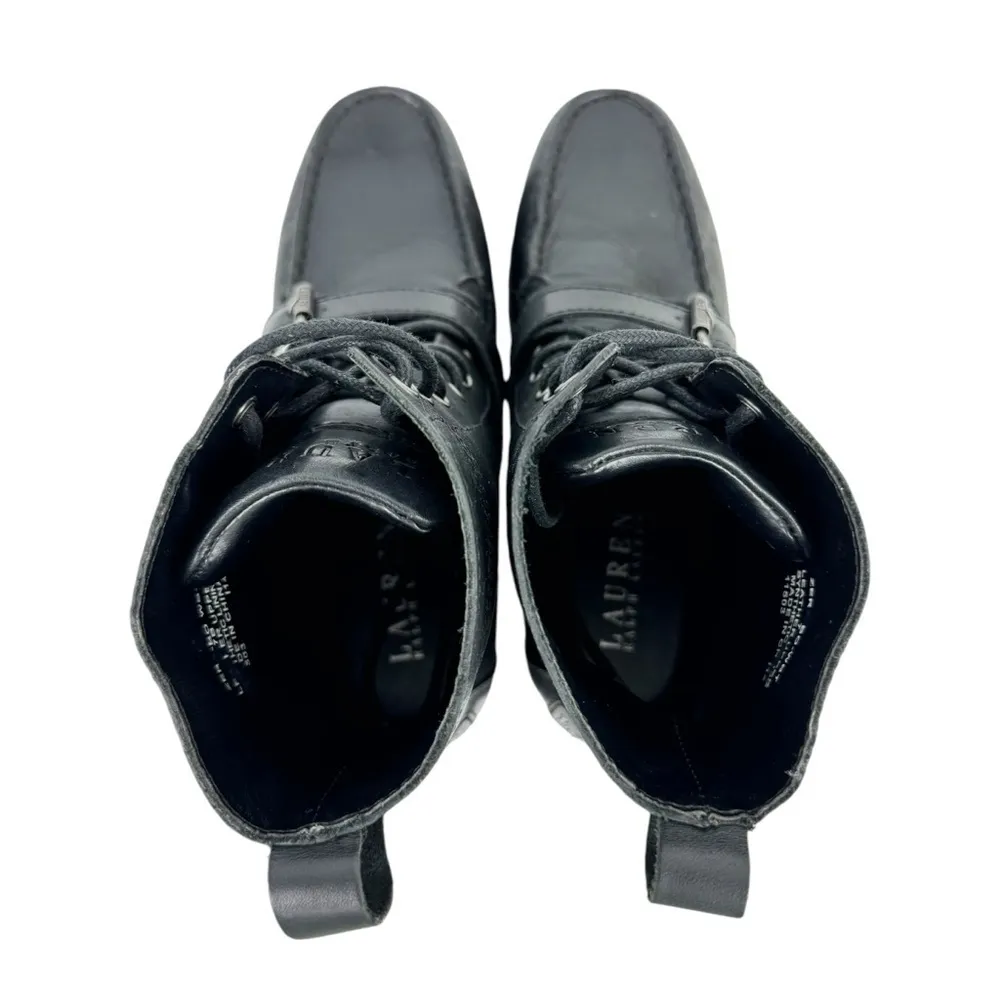 Lauren Ralph Lauren Zera Leather Lace Up Ankle Boots Black Buckle Womens Size 7B - Image 12