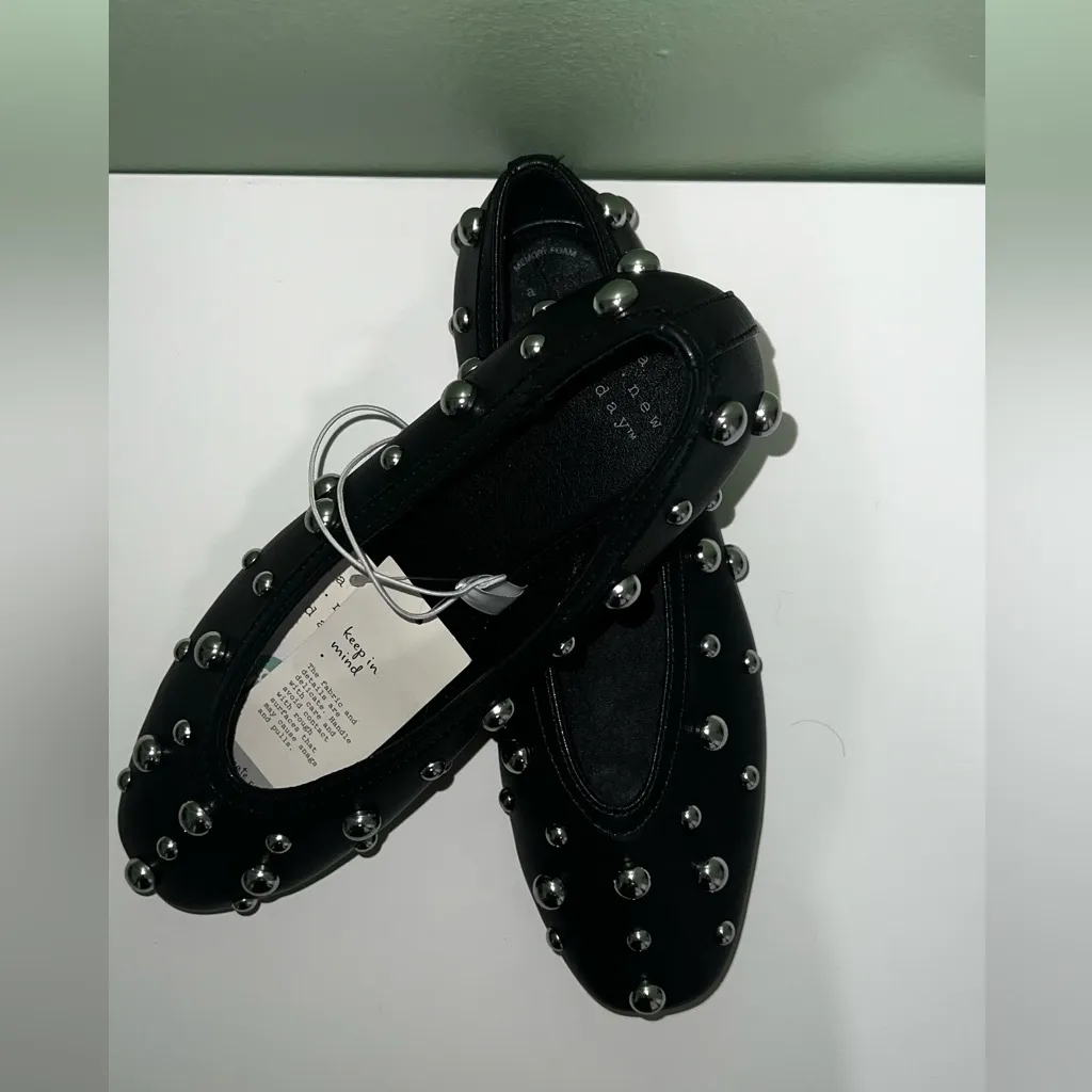 A New Day  Black Flats with Metallic Studs - Image 5
