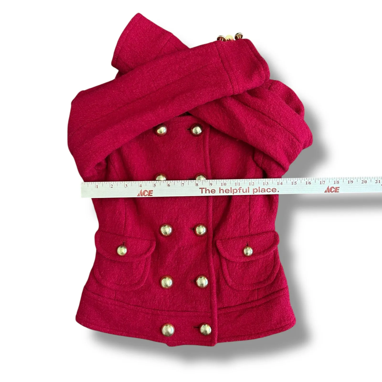 Y2K Forever 21 Red Military Jacket Small Wool Blend Cropped Blazer Gold‎ Buttons - Image 3