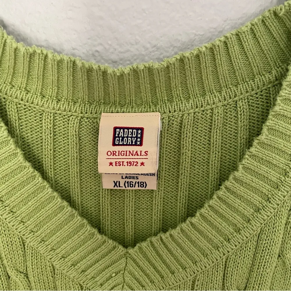 Vintage Lime Green 90s Cable Knit Sweater Size XL - Image 2