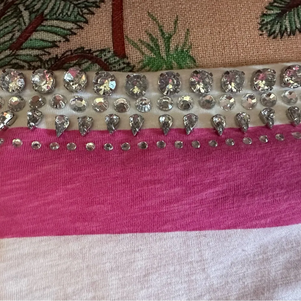 JUICY COUTURE Crew Neck Long Sleeve Cotton PINK WHITE STRIPE Bling Shirt Size L - Image 10