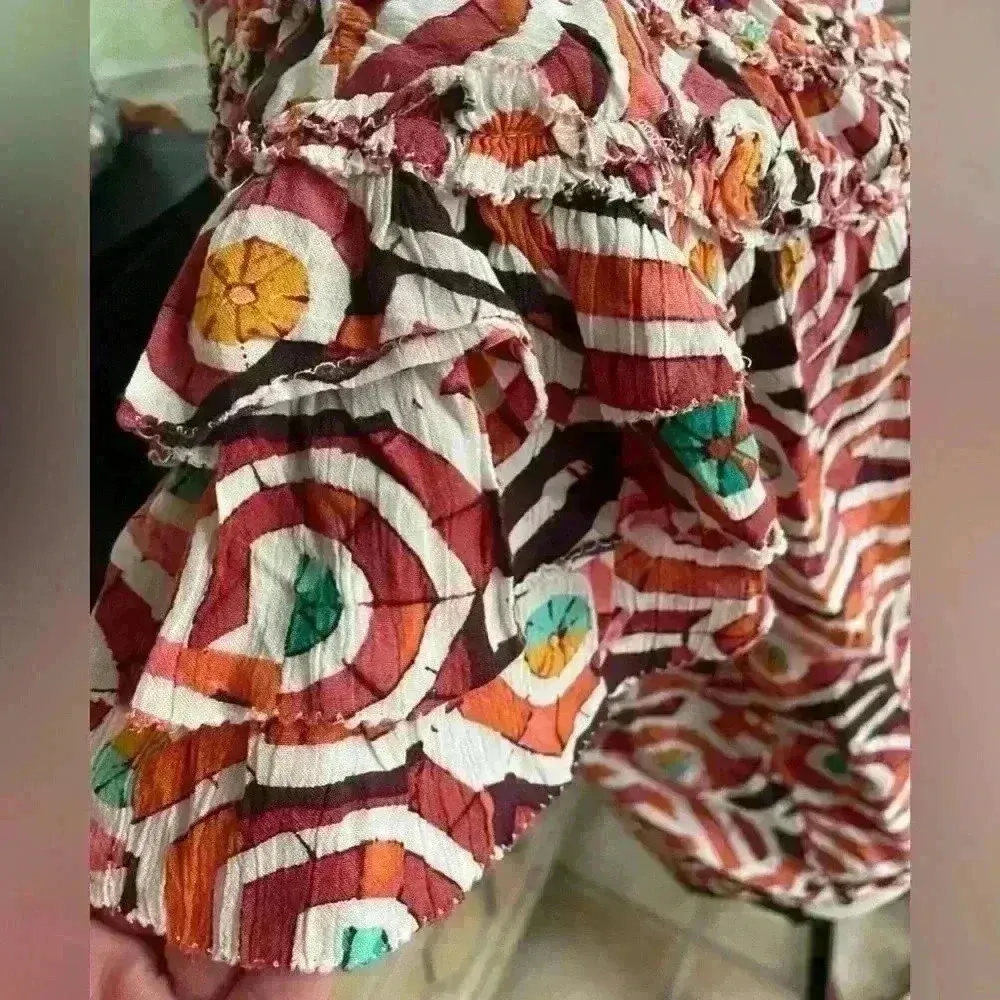 Maeve  multicolor ruffle yoke blouse with flowy sleeves; size S - Image 6