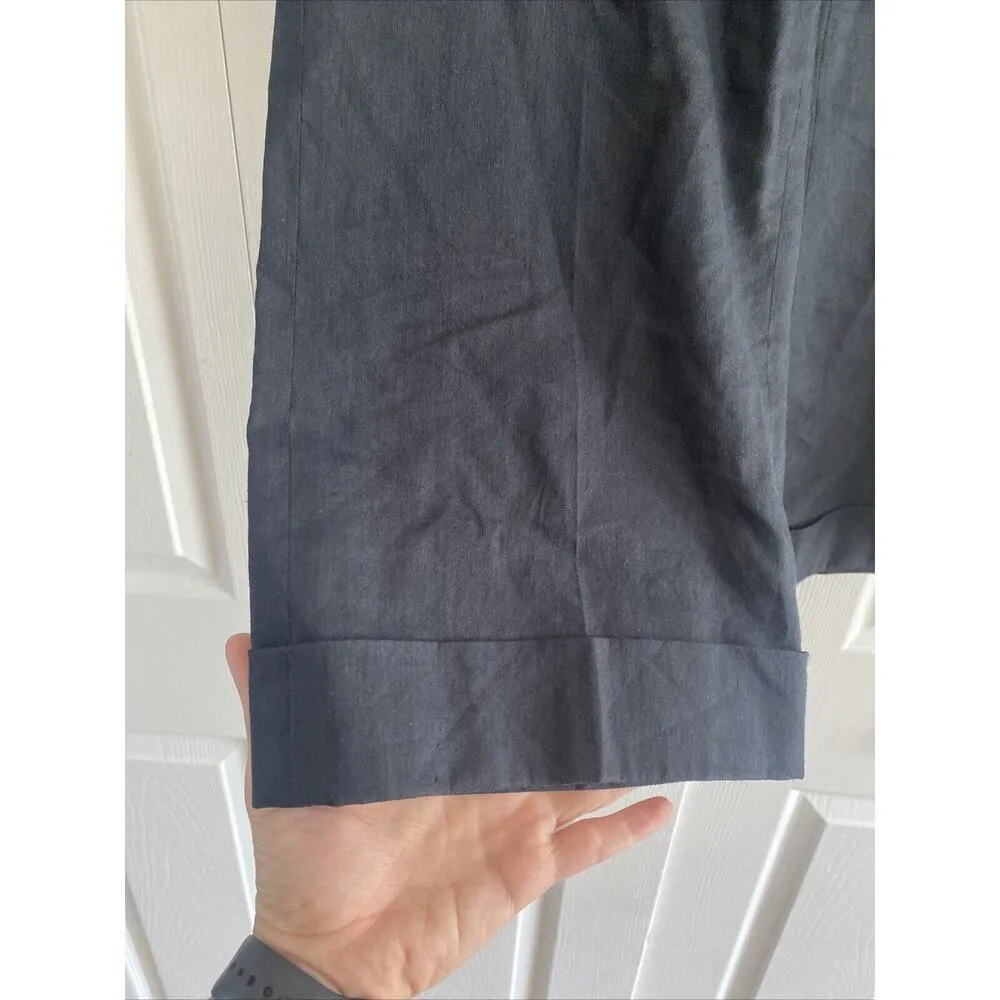 Classiquest Entier Nordstrom Navy Linen Blend Dress‎ Pants Size 2 Wide Leg Crop - Image 5