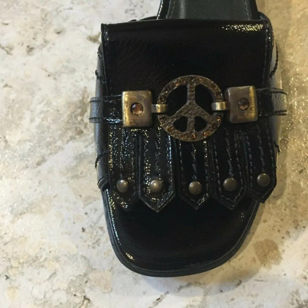 Donald Pliner Black Patent Leather Slide Peace Sign Shoe Sandal NIB $275 NWT Size 6 - Image 8
