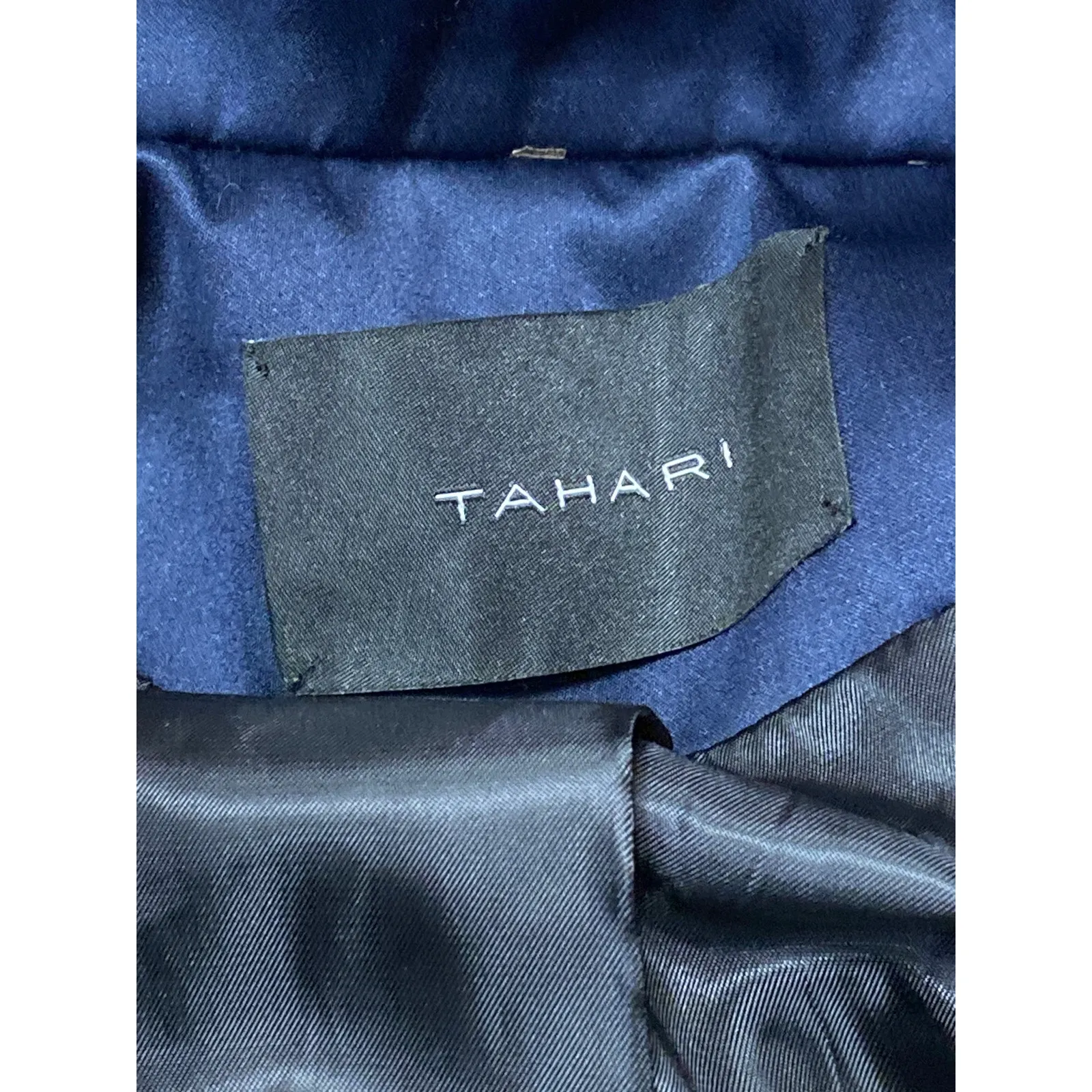 TAHARI Anya Blue Black Colorblock Satin Double Breasted Trench Coat Jacket Sz S - Image 4