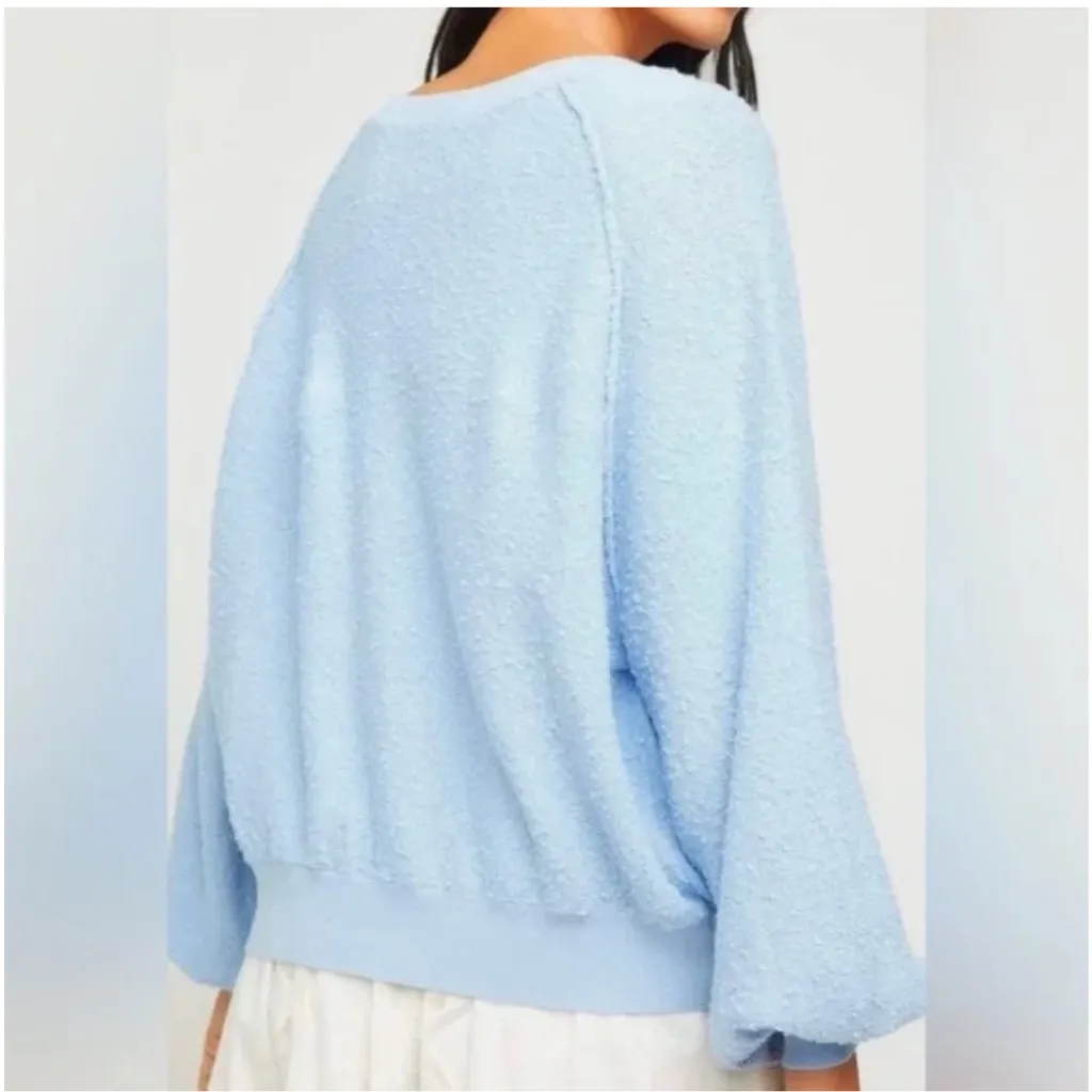 Free People Found My Friend Bouclé Pullover Crystal Sky Blue Size Large Oversize - Image 2