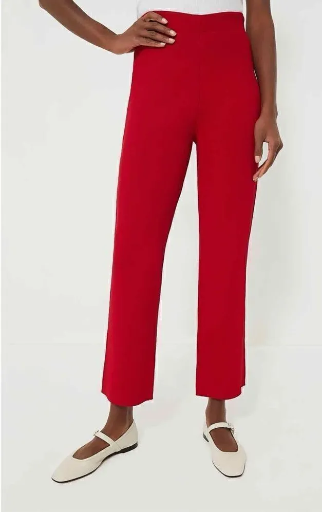 Tuckernuck Crop Pants Compression Knit Ashford Red Small Pull On High Waist - Image 1