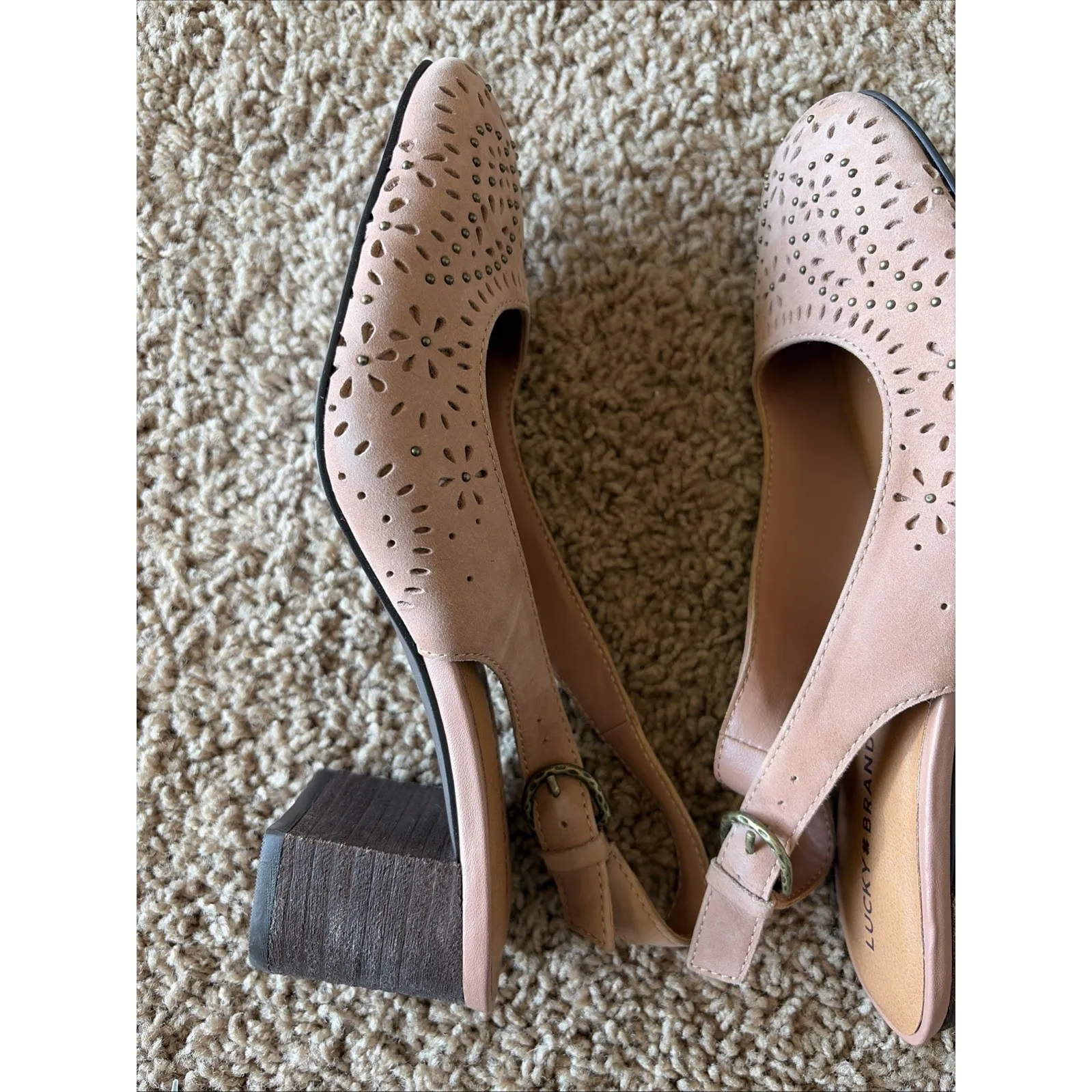 Lucky Brand LK-JOCINA 2 Mocha Brown Suede Leather Laser Cut Slingback Shoes 6 - Image 10