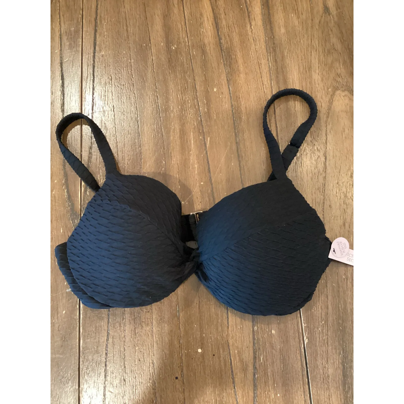 Victoria's Secret Swim Mix & Match textured Twist Push-Up Bikini Top Black 36C - Image 2