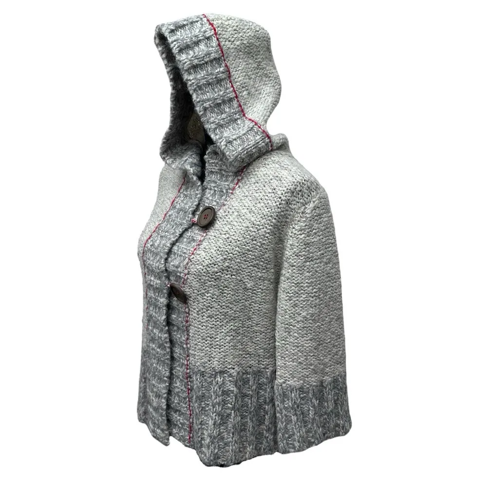 Free People Cardigan Hooded‎ BiG Button Front Sweater Women's SZ Large Soft Wool - Image 4