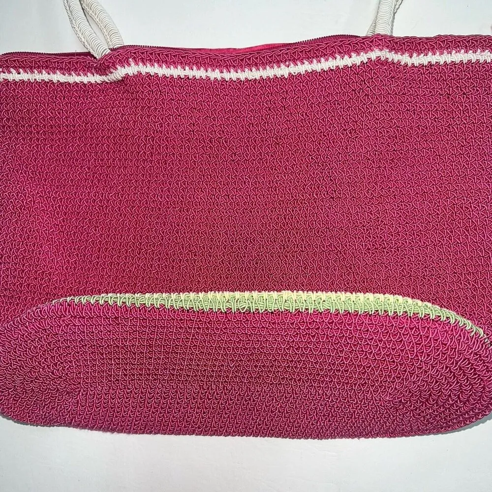Sonoma Crochet Purse Shoulder Bag Boho Pink White Pastel Stripes Tote Womens - Image 2