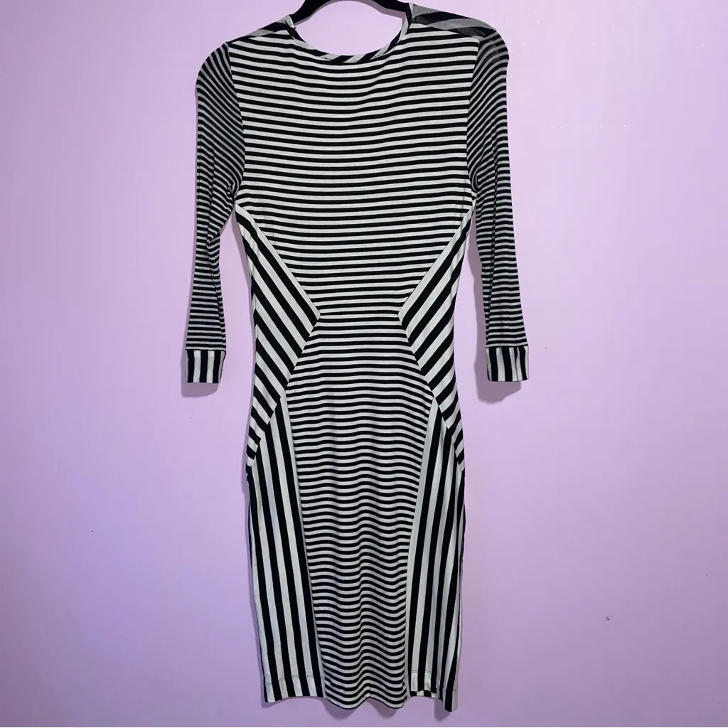 DVF Haven Midi Dress Women S Wool Sheer Bodycon Office Geometric Stripe Career - Image 9
