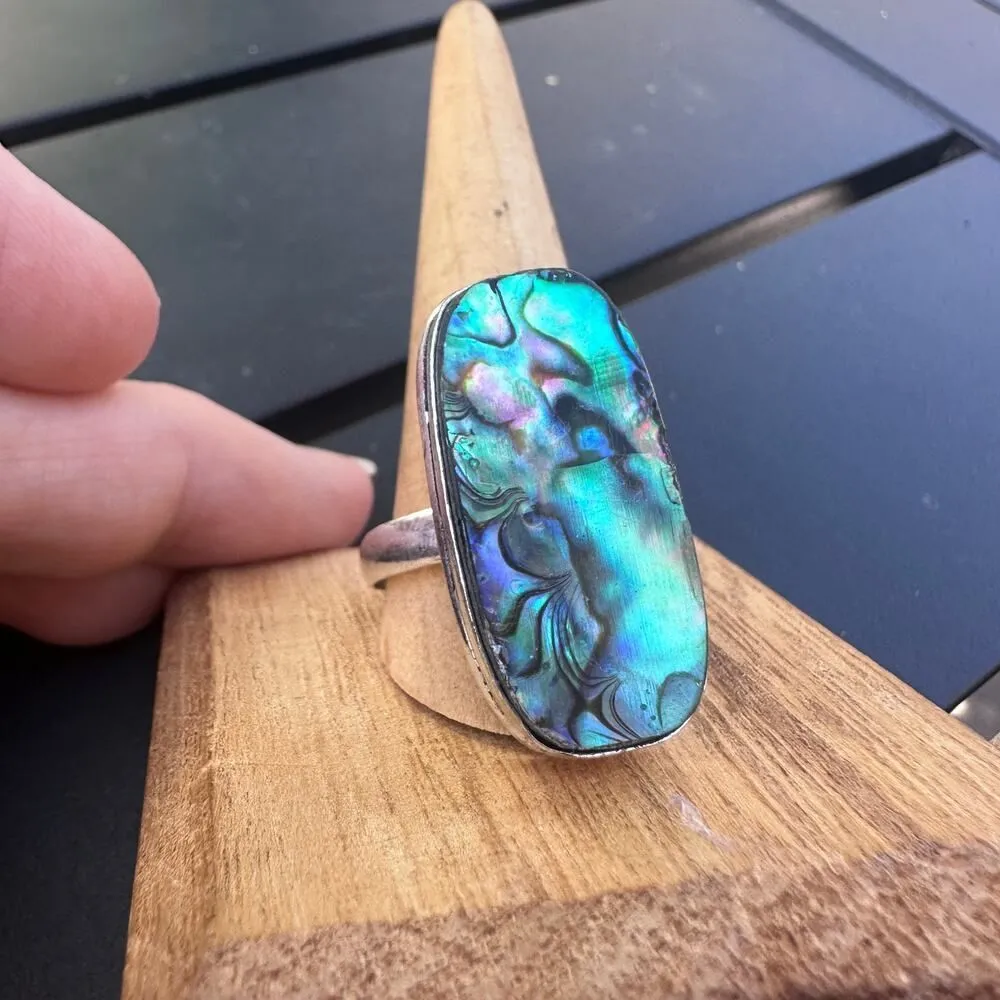Abalone Shell Sterling Silver Plated Ring – Size 13 Statement Jewelry - Image 5