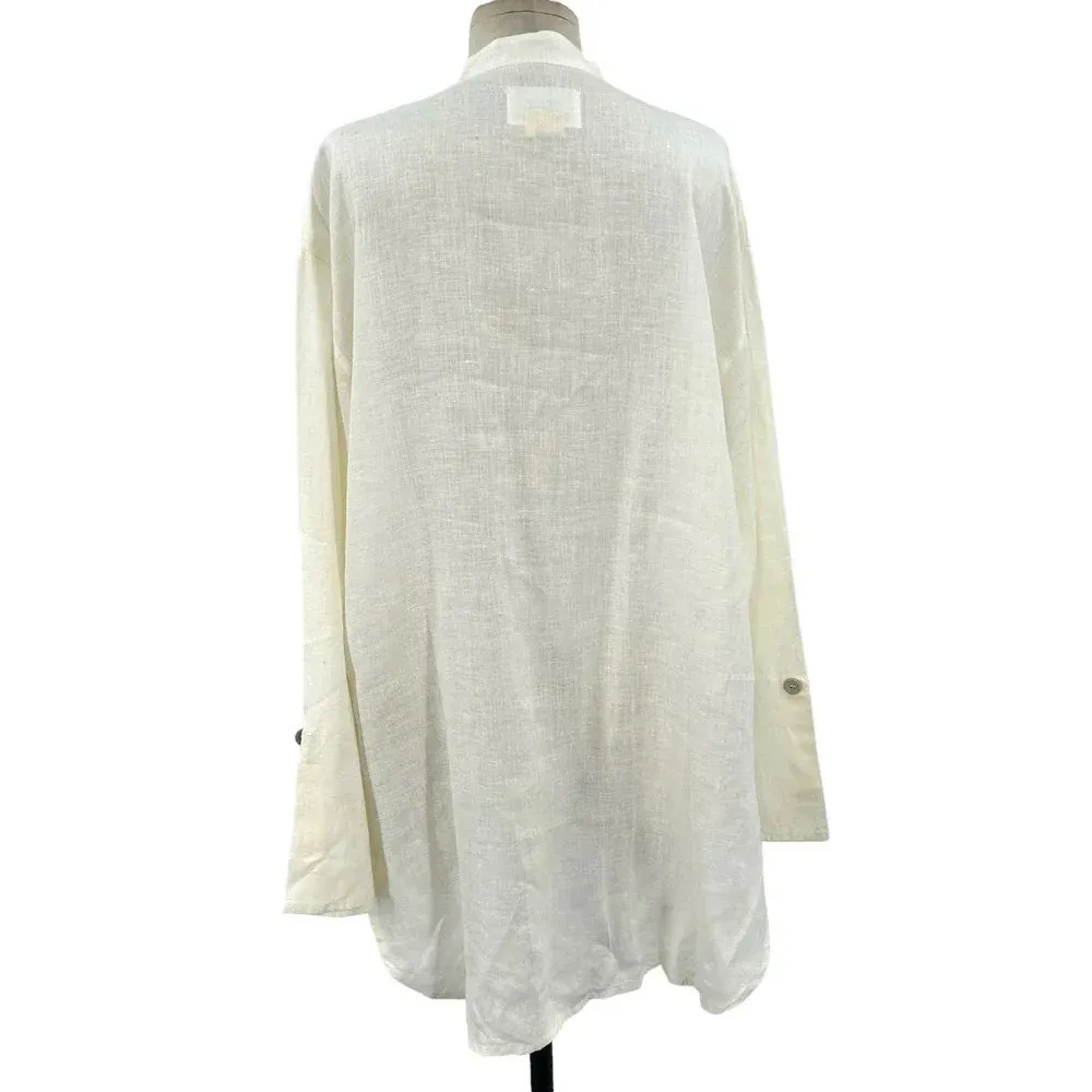 FLAX Linen Lagenlook Button‎ Down Front Tunic Top White Cream Size Small - Image 5