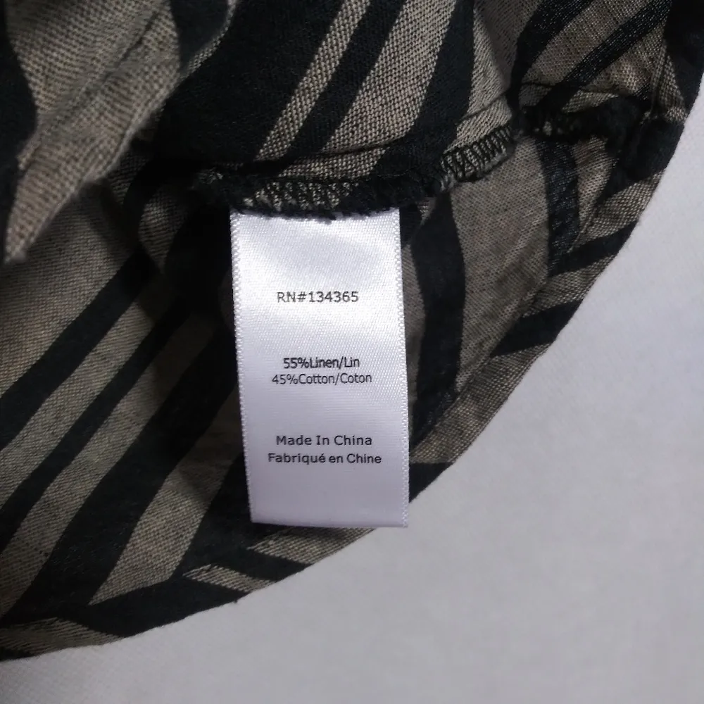 Andrea Jovine Tan Black Chevron V-neck Striped Linen Blend Neutral Size Small - Image 5