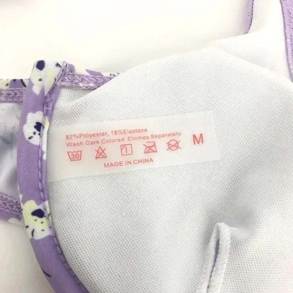 FLORAL LILAC TWO PIECE DEEP PLUNGE BIKINI TOP HIGH WAISTED BOTTOMS WOMENS MEDIUM Purple - Image 6