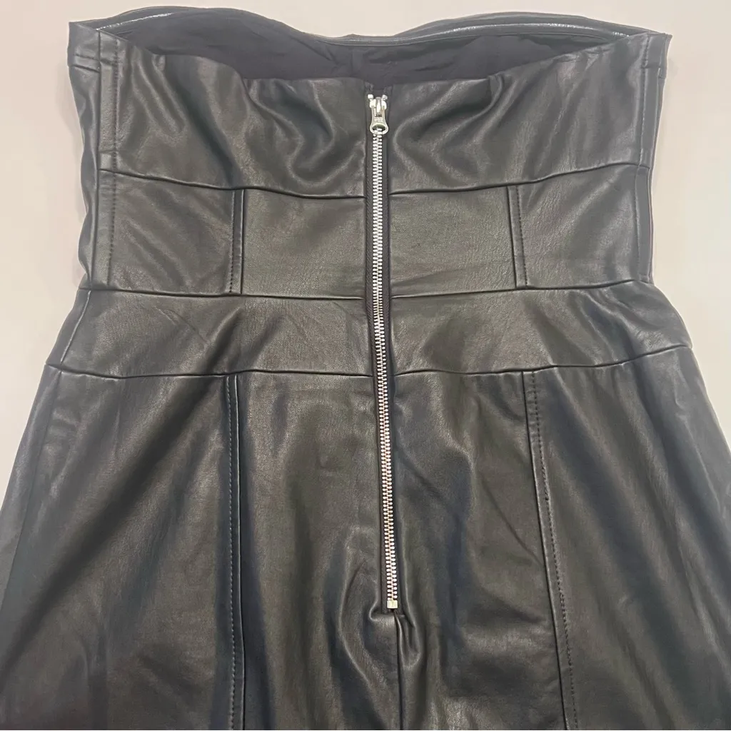 Free People Mira Strapless Corset‎ Faux Vegan Leather Midi Dress Black Size 6 - Image 11