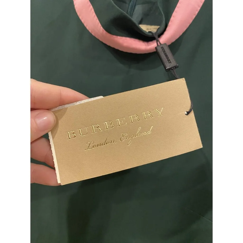 Burberry Dress Womens US 0 Dark Forest Green Zoya Pink Collar Long Sleeve Shift - Image 3