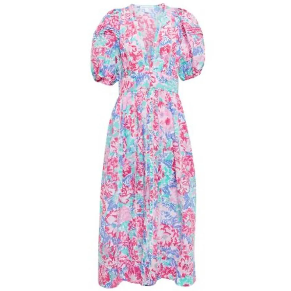 Poupette St Bart Womens Midi Dress Reine Floral V-neckline Buttoned Pink Size - Image 12