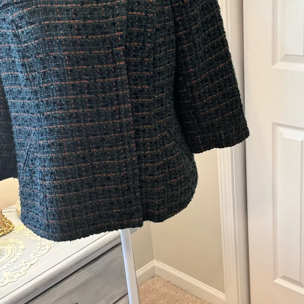 Coldwater Creek teal green boucle tweed jacket bronze metallic threads - Image 13