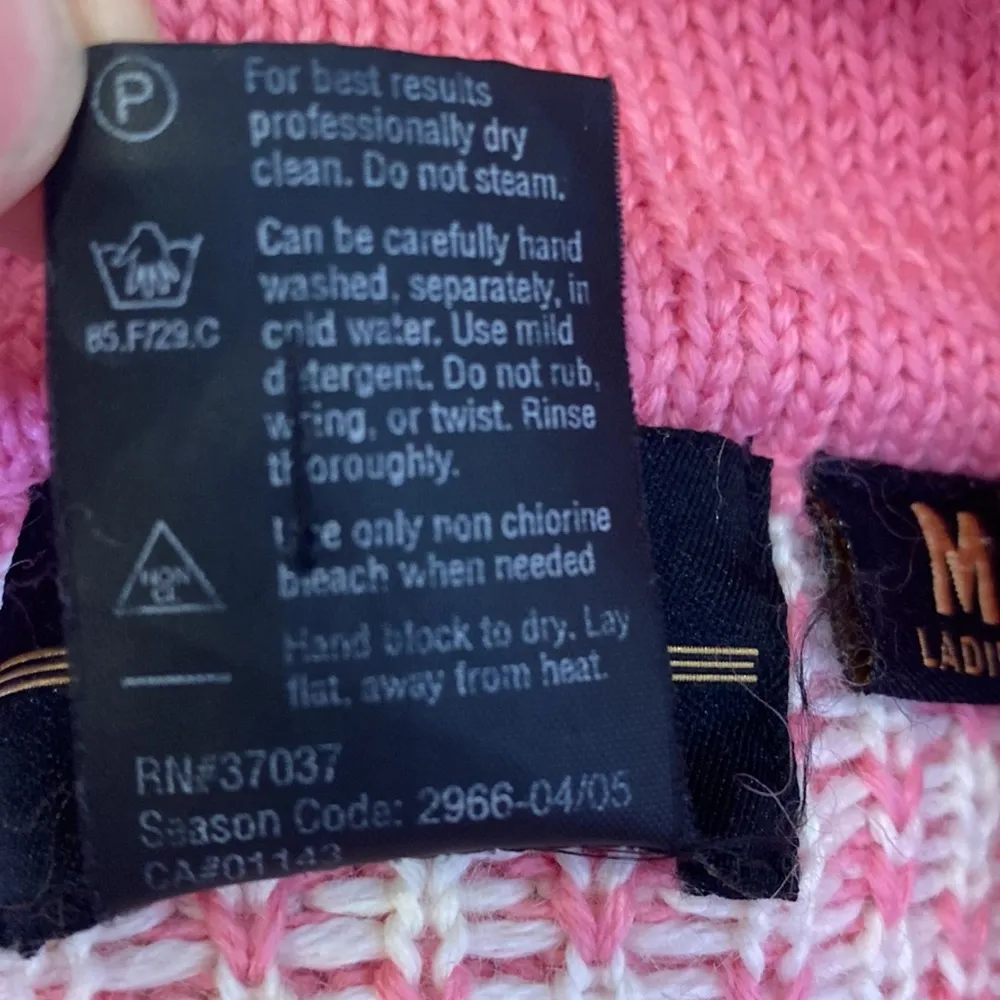 Obermeyer  Long Sleeve High Neck Snowflake Knit Sweater Pink White VTG Sz M Women - Image 9