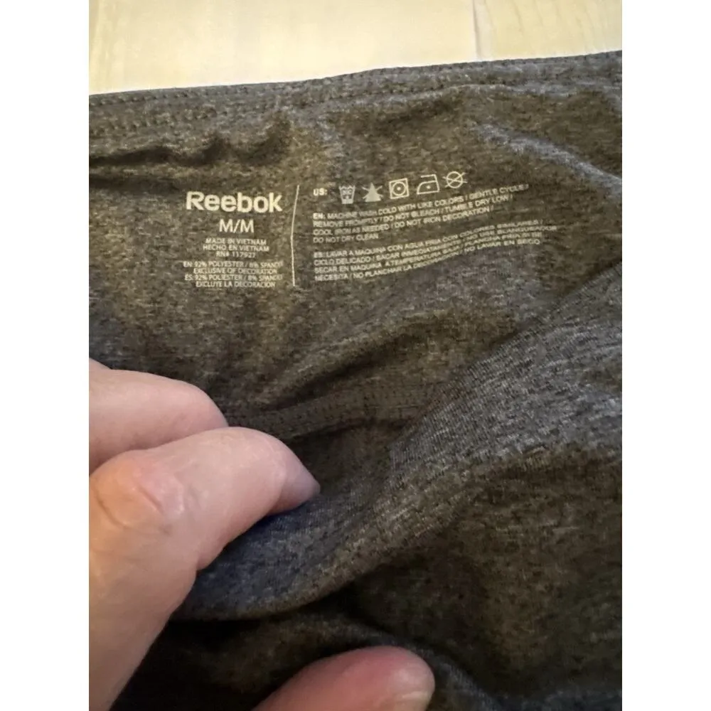 Reebok Yoga Pants Gray Blue Logo Women's Medium Activewear Athletic Sport Ankle - Image 2