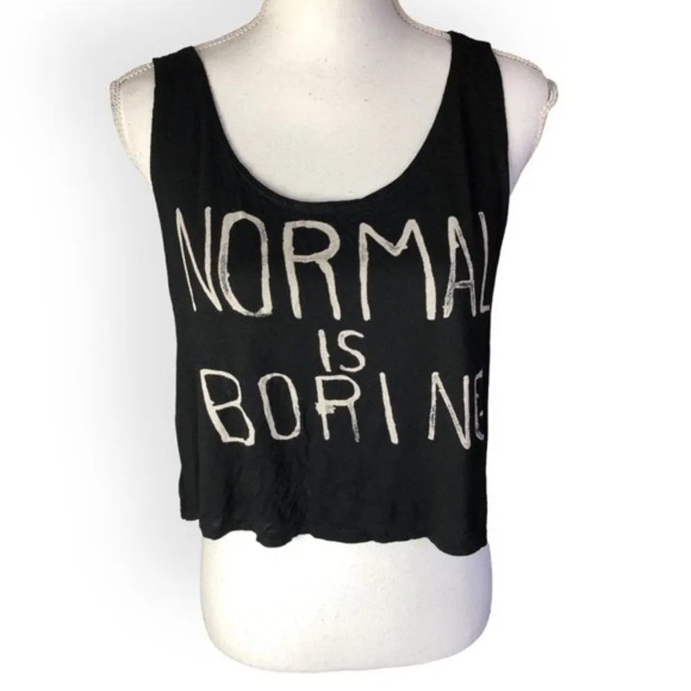 Normal Is Boring Black Sleeveless Cut Out Cropped Tank Top - Image 69