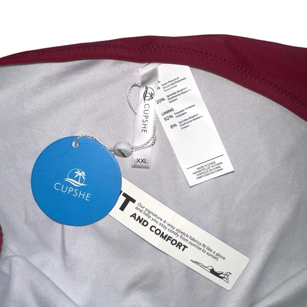 Cupshe High Waisted Burgundy Bikini Bottom XXL - Image 3