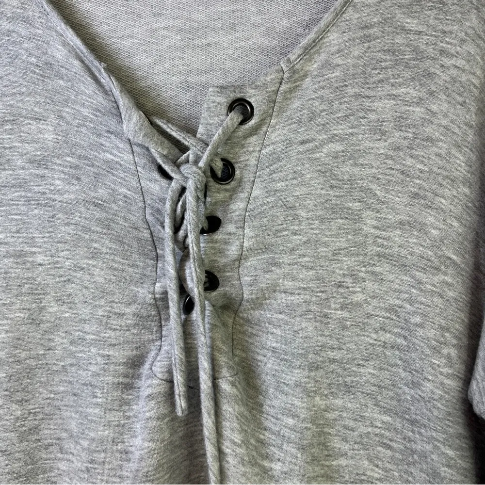 12 PM by Mon Ami Gray Pullover Lightweight Lace-Up Front Long Sleeves Top - Image 6