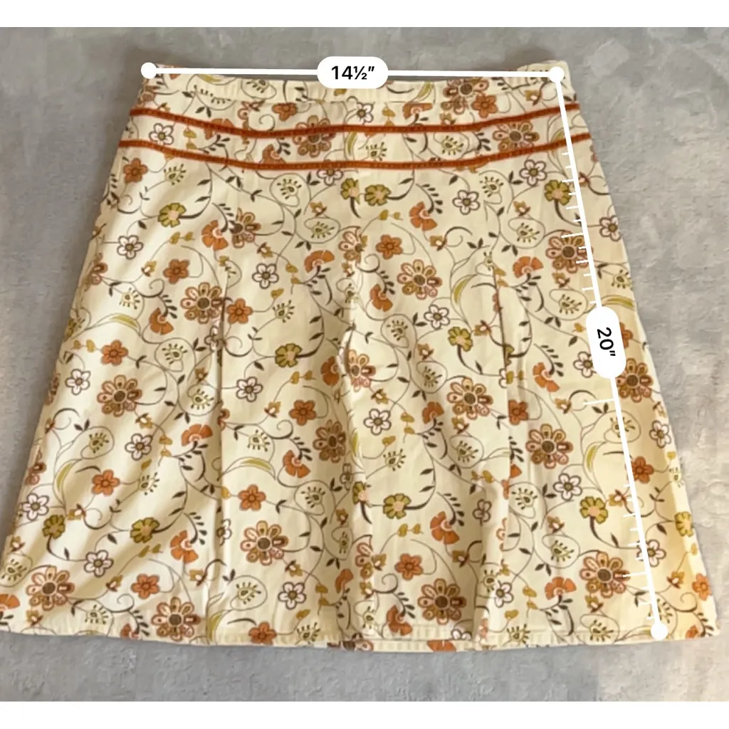 Women's Stradivarius Cream Orange Floral A-Line Skirt US 6 - Image 7
