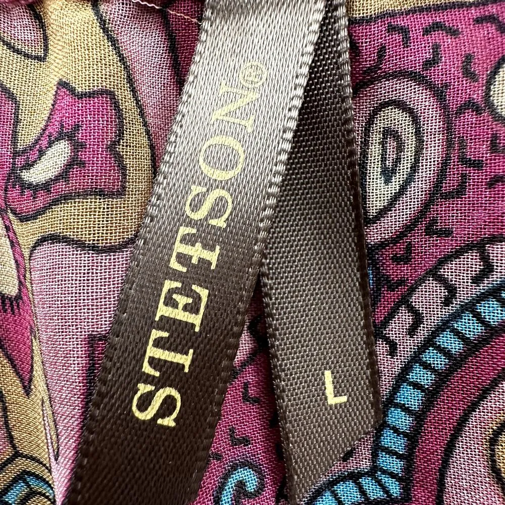 Stetson Blouson Dress Printed Collared V Neck 3/4 Sleeve Pink Multicolor Large - Image 2