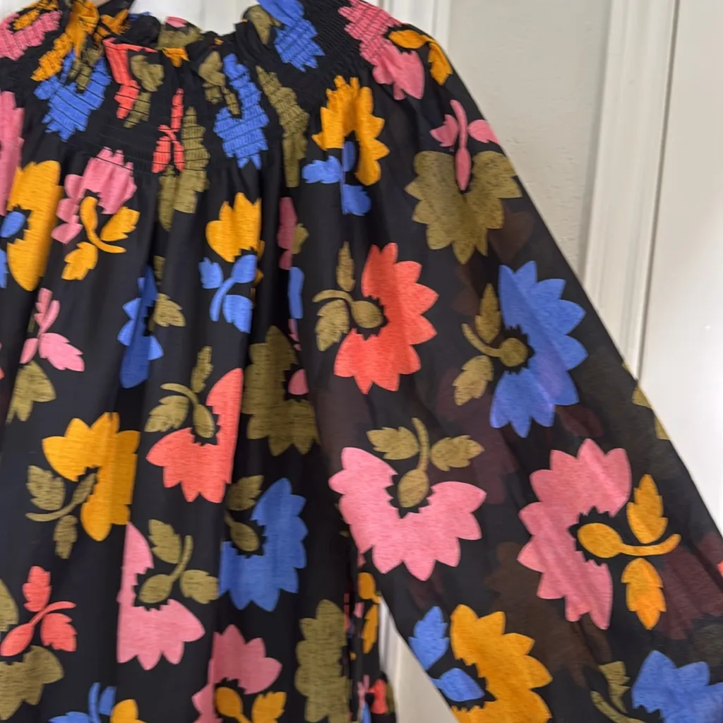 J. Marie oversized floral dark floral tiered long sleeve short dress Black - Image 6