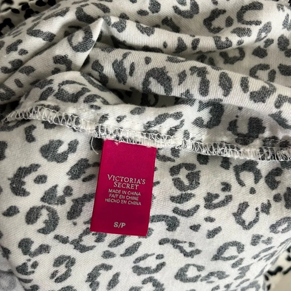 VICTORIAS SECRET WHITE Leopard Print Cotton Robe Anorak Tie Front Size Small - Image 8