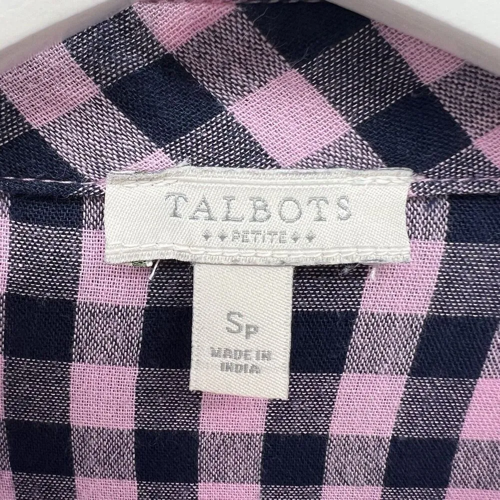 Talbots Size SP Petite Button Up Shirt Classic Cotton Pink Plaid Long Sleeve - Image 6