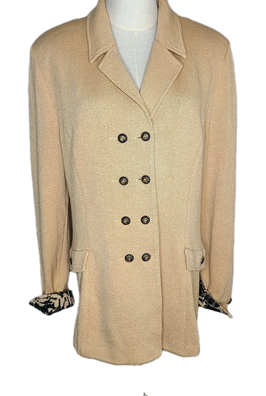 St. John Collection Tan Jacket Santana Knit Wool Blend Long Blazer Size 14 - Image 1
