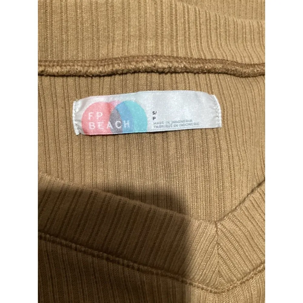 Free People Beach Walk About Stretch Mini Dress Long Sleeve Ribbed Mustard S - Image 4