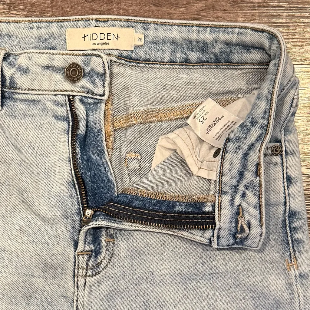 Hidden Happi Flare Buckle Light Acid Wash Trouser Bottom High Rise 25 x 32 Blue - Image 2