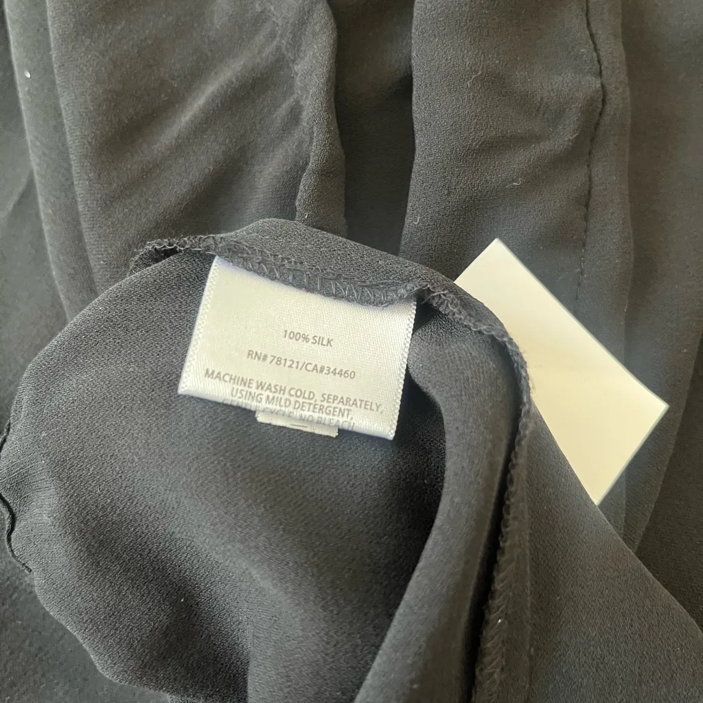 Eileen Fisher 100% SILK Black Crepe Flowy Wide Leg‎ Pants Large Drawstring  NEW - Image 5