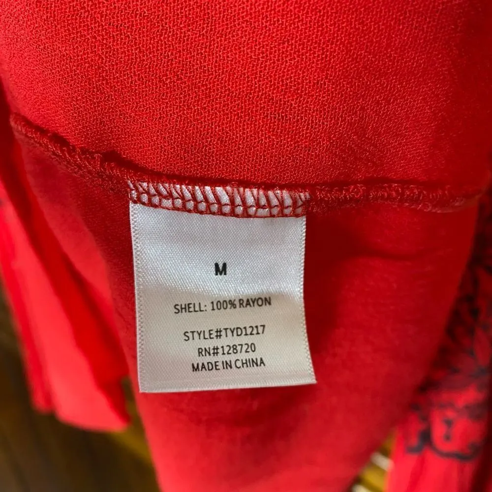 Francesca‘s Red Black Embroidered Long Sleeve Blouse￼ - Image 5