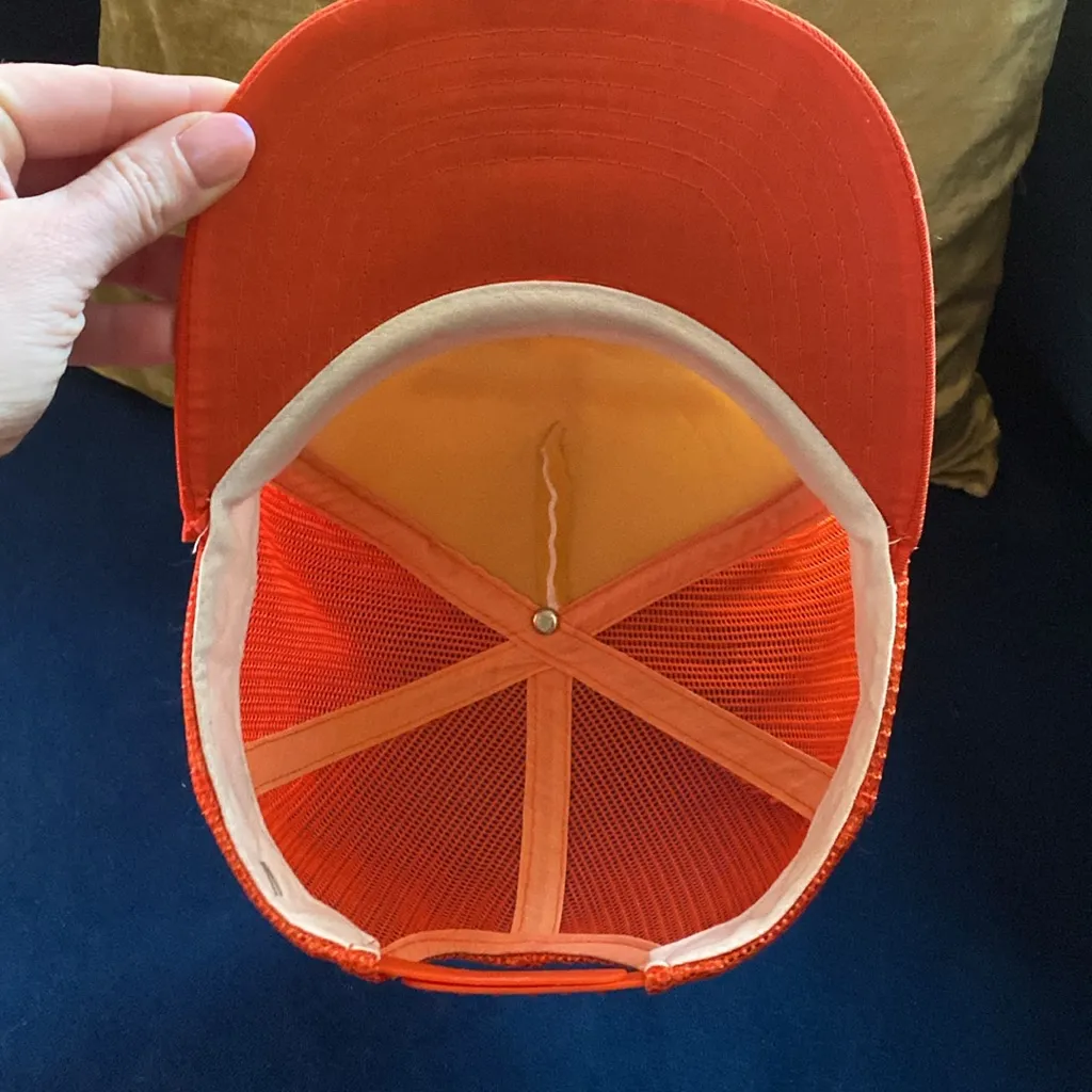 80s VINTAGE Trucker Hat Blaze Orange Oil Field Roughneck Redneck Country Novelty - Image 8