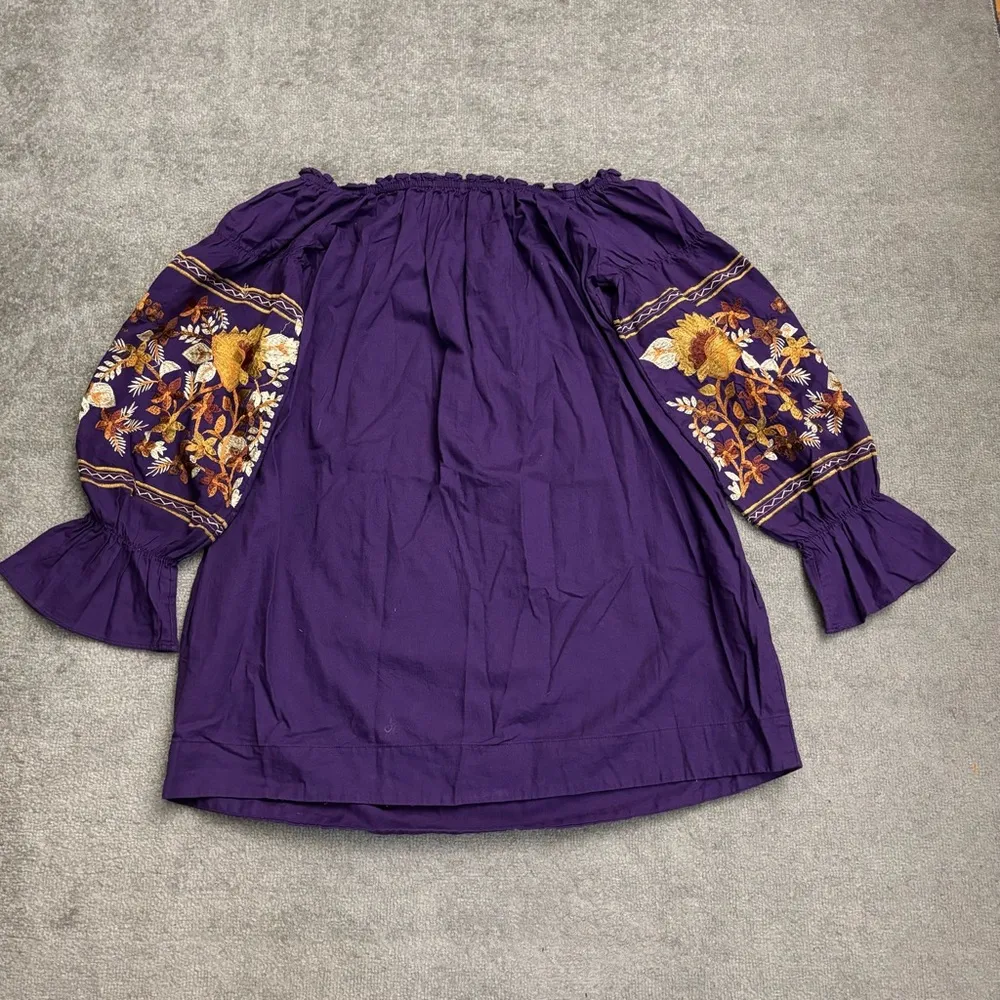 Free People Fleur du Jour Off Shoulder Embroidered Mini Dress Purple - Image 3