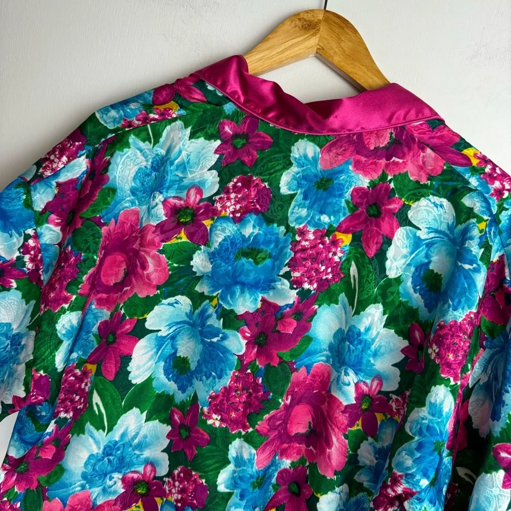 Vtg Victoria’s Secret Satin Abstract Floral Button Down Sz M/L Pajama Tunic - Image 13