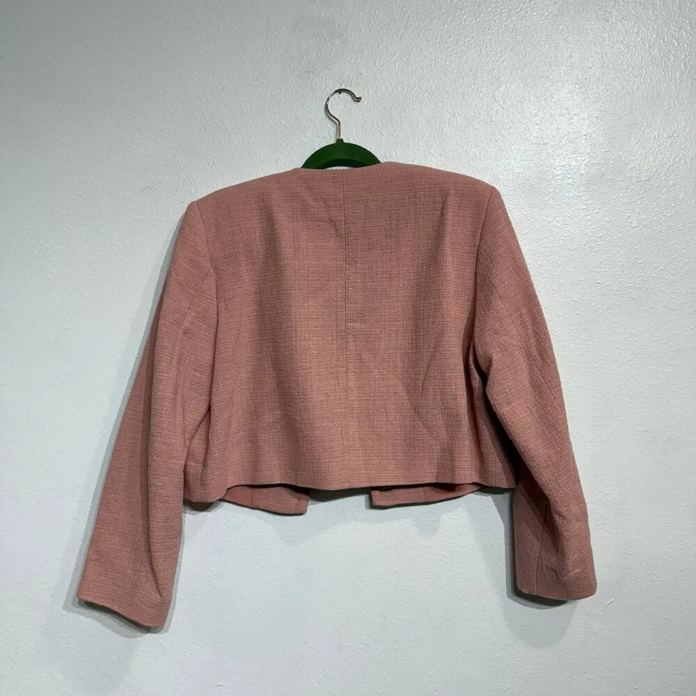 ZARA Dusty Pink Textured Weave Button Front Cropped Blazer Sz M NWT - Image 11