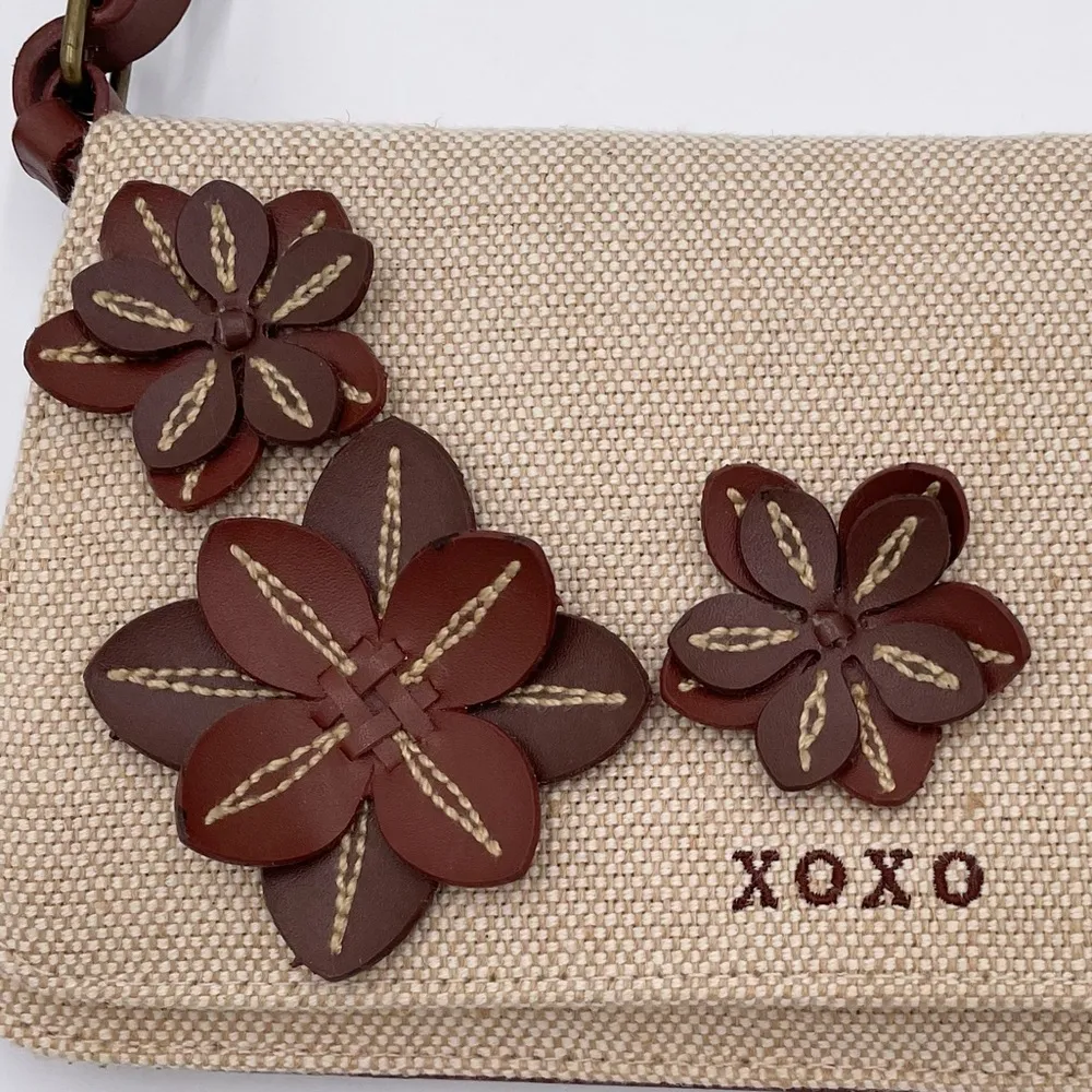 Vintage XOXO Y2K Mini Bag Purse Cotton Jute Fabric Flower Applique Retro 2000s - Image 3
